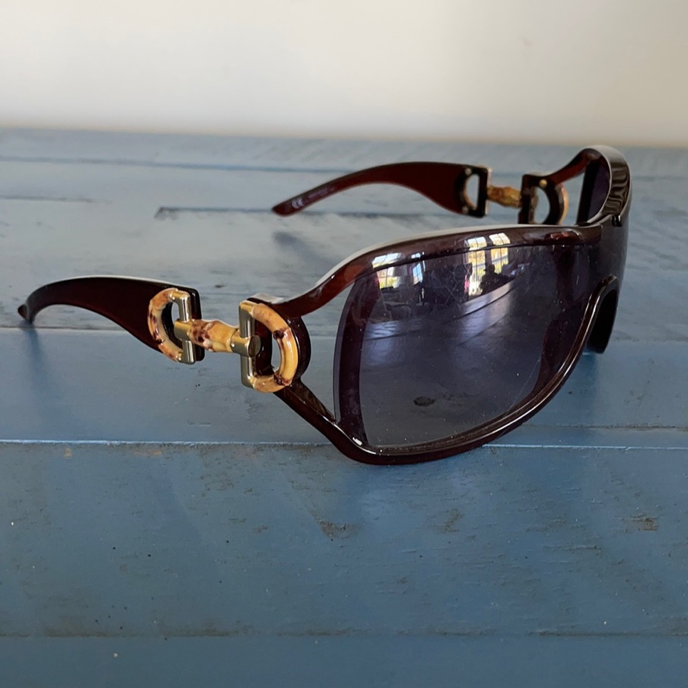 Gucci Brown Frame Sunglasses with Gold Accents